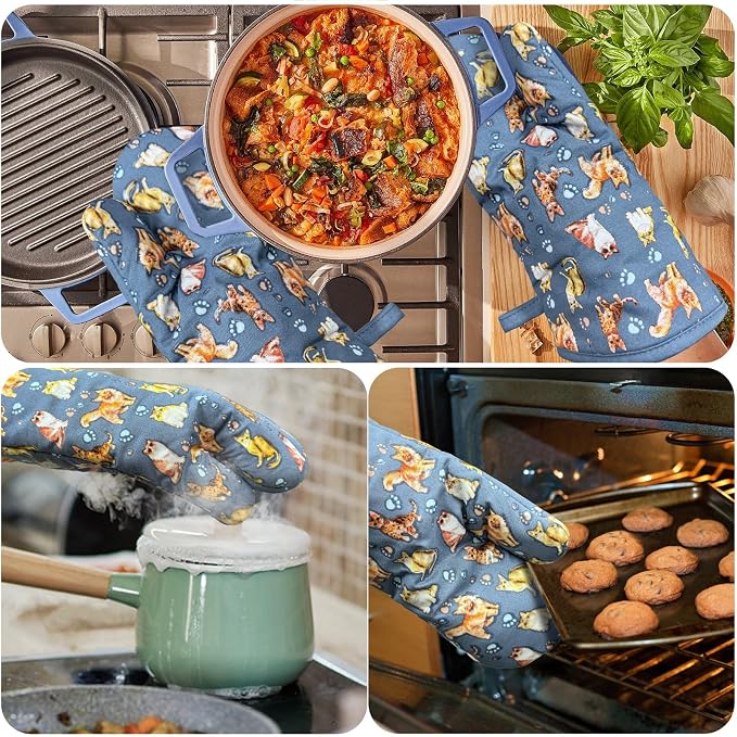 Oven Mitts Gloves 1 Pair Heat Resistant 480 ℉ Non Slip Clear Silicone Printed - Image 6