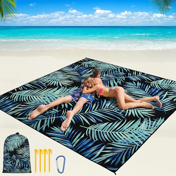 WIWIGO Beach Blanket Waterproof Sandproof Beach Mat 79" X 83"/10'x9'for 2-8 by WIWIGO