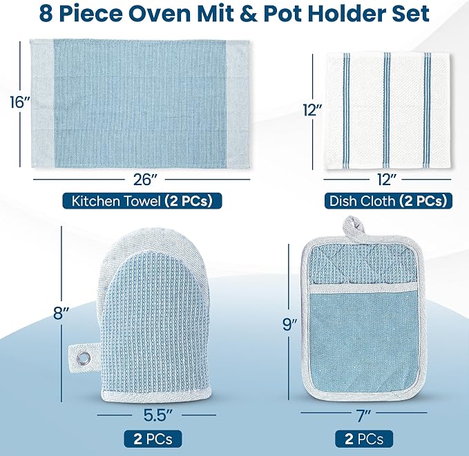 Casa Platino Silicone Oven Mitts Set, 8-Piece – 500°F Heat Resistant Mini Oven - Image 2