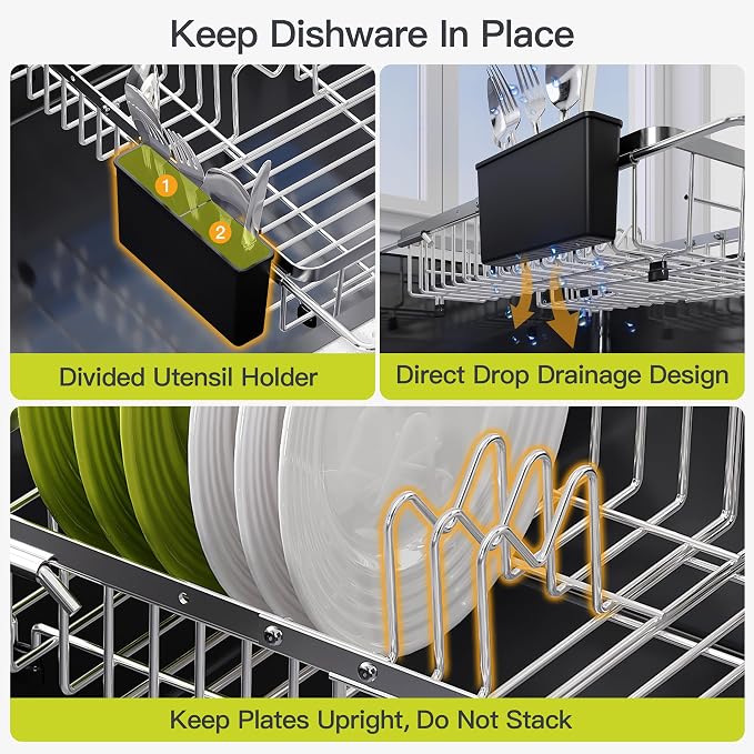 Expandable Stainless Steel Dish Drying Rack Over The Sink - Image 9