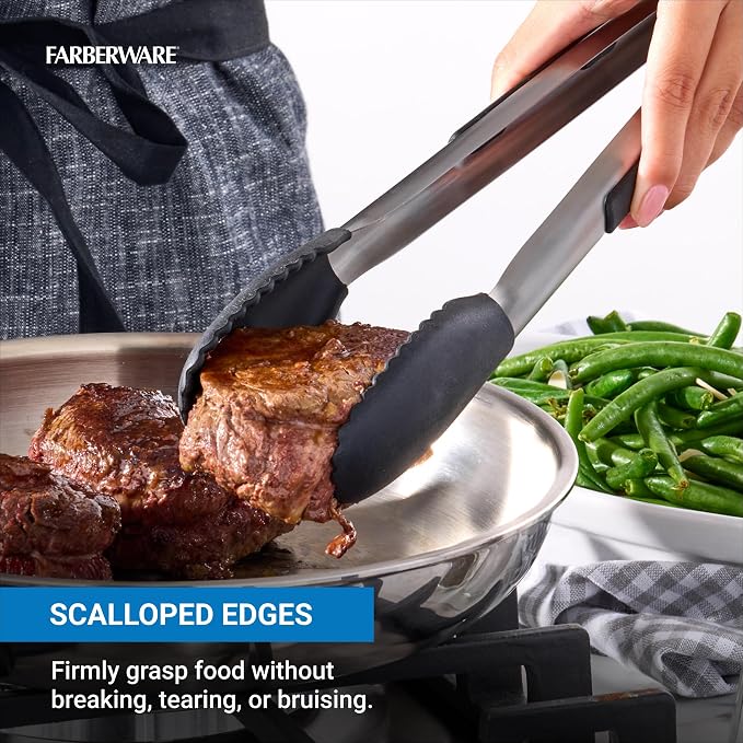 Farberware Silicone-Tipped Locking Kitchen Tongs – Heat Resistant, Nonstick Safe - Image 3