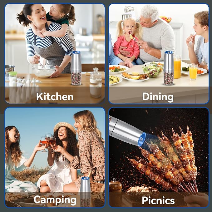 UNNEES Rechargeable Electric Salt and Pepper Grinder, gravity electric salt and - Image 7