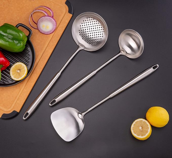 Wok spatula and ladle, Skimmer Ladle Tool Set, Chinese Wok Utensil Set - Image 2