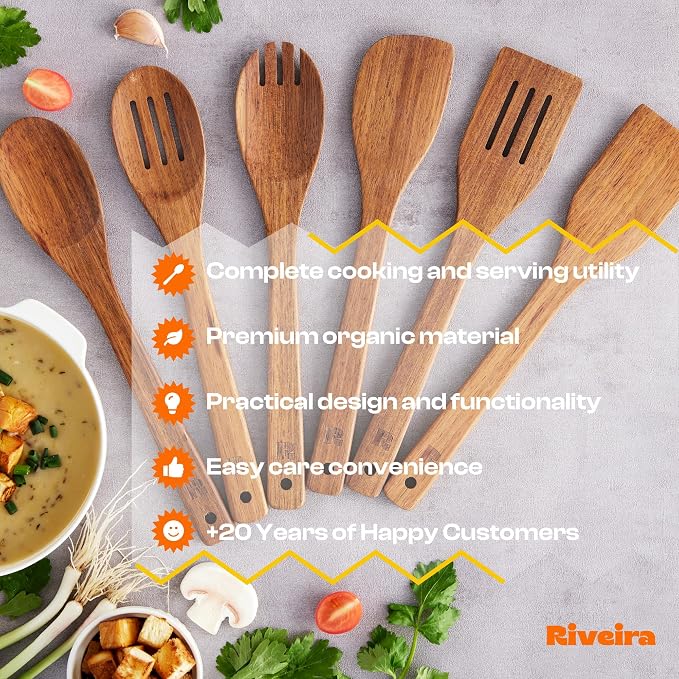 Riveira Teak Wooden Spoons for Cooking Set of 6 – Natural Teak Wooden Cooking - Image 7