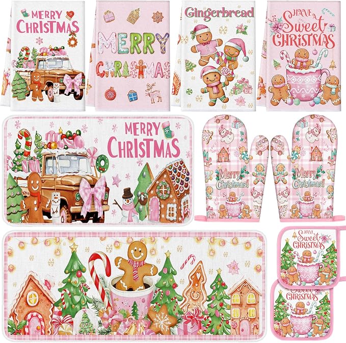 Fanfanwin 10 Pcs Winter Oven Mitts Pot Holders Kitchen Rug and Towel Set by Fanfanwin