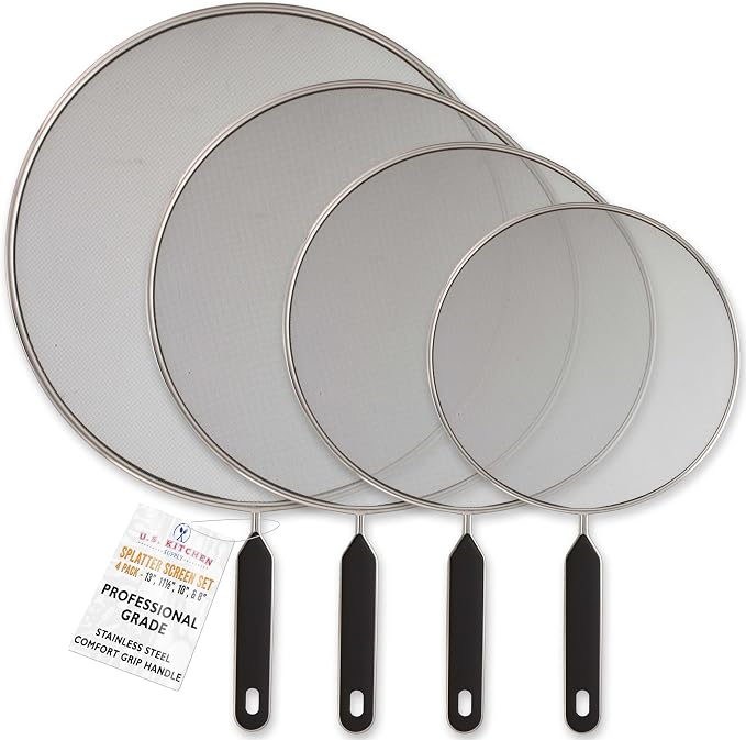 U.S. Kitchen Supply 4-Piece Stainless Steel Splatter Guard Set Fine Mesh Cover by USKitchenSupply