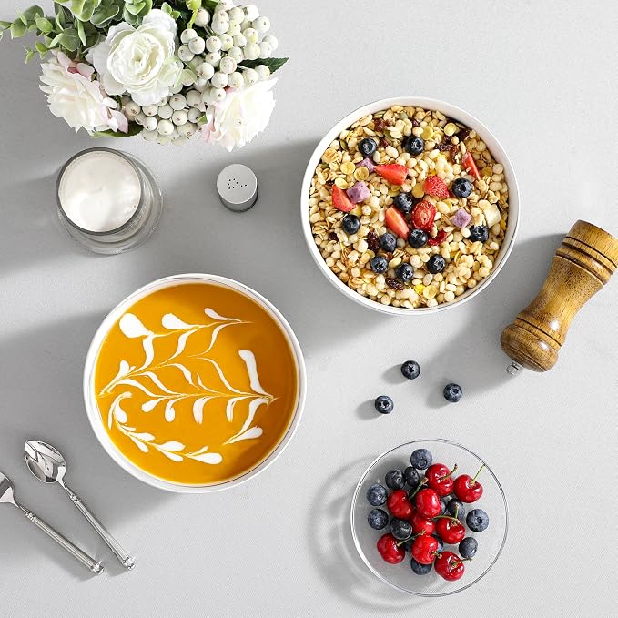 MALACASA Large Soup Bowls Set, 44 OZ Salad Bowl Cereal Bowl Set of 2, Marble - Image 7