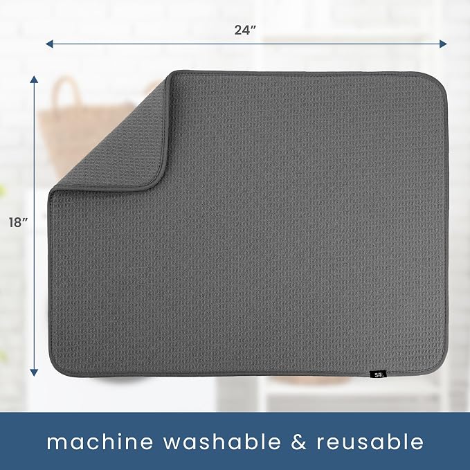 S&T INC. Dish Drying Mat XL 2 Pack, 18” x 24”, Absorbent Microfiber Kitchen - Image 6