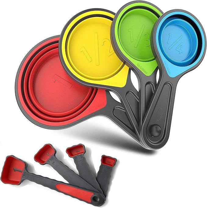 Collapsible Silicone Soft Measuring Cups and Measuring Spoons, 8 pieces by GrandFort