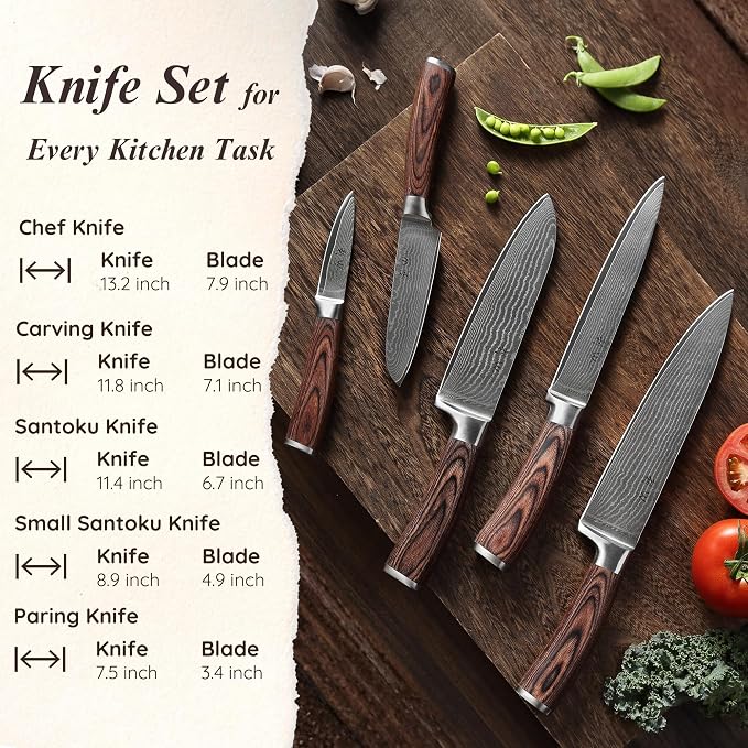 Wakoli EDIB 5-Piece Damascus Knife Set, Professional Kitchen Knives made of - Image 5