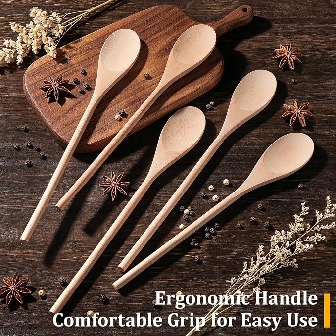 Cooking Wooden Spoons, MORGLES 14-Inch Serving Spoons - Image 5