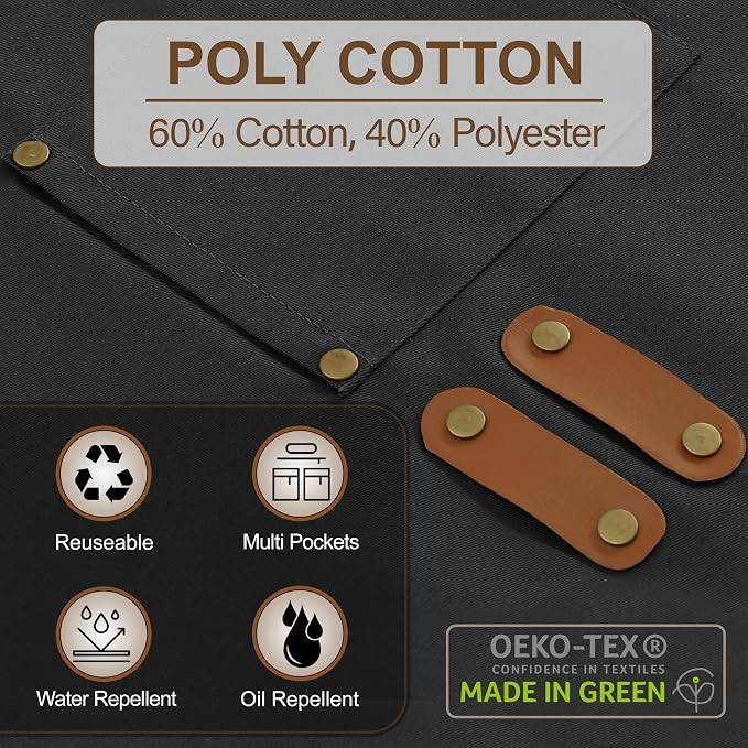 RUVANTI Work Aprons for Men, Oil & Water Repellent, PolyCotton Cross Back - Image 3