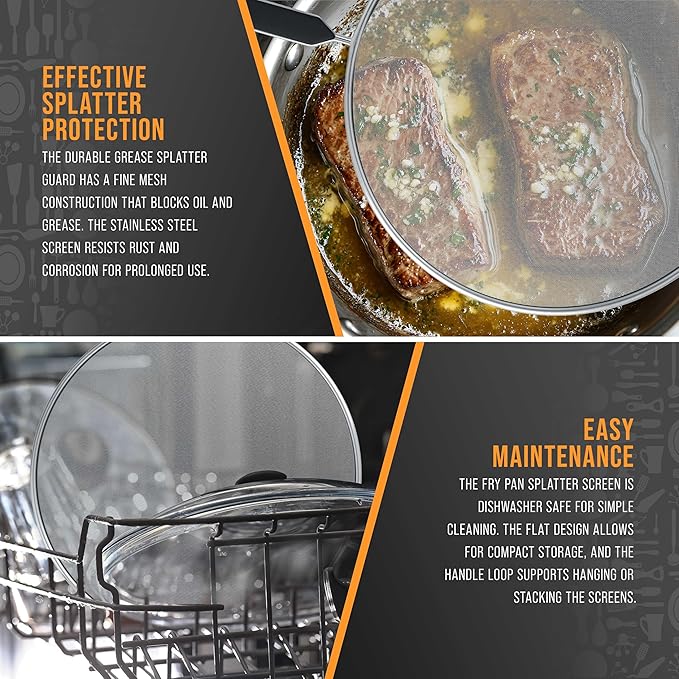 U.S. Kitchen Supply 3-Piece Stainless Steel Splatter Guard Set 13" Fine Mesh - Image 5