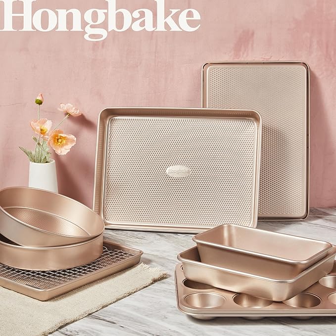 HONGBAKE 9-Piece Baking Pans Set Nonstick, Stackable Non Toxic Bakeware Sets - Image 2