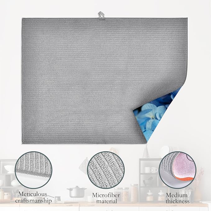 Blue Hydrangea Flower Dish Drying Mats 18x24 Inch, Dish Pad Drying Rack Mat - Image 4