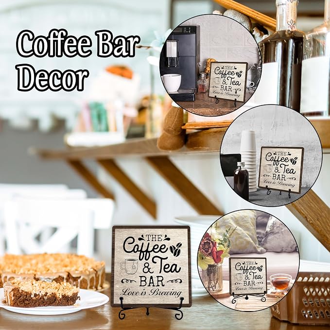 Coffee Bar Sign, Love is Brewing Farmhouse Tabletop Decor, Coffee and Tea Lover - Image 3