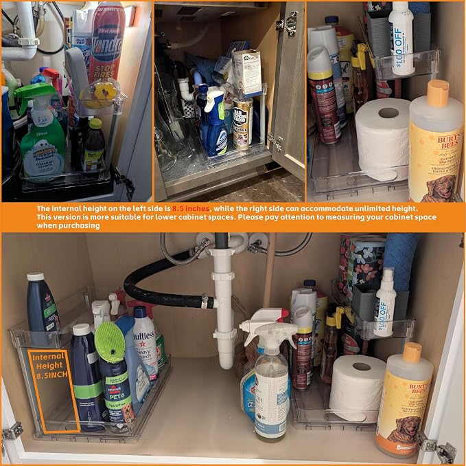 Yieach 2 Pack 14.5″ Deep Pull Out Under Sink Organizer, 10.8″ High 2 Tier Slide - Image 5