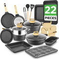 NutriChef 22-Piece Black Marble Non-Stick Cookware and Bakeware Set by NutriChef%E2%84%A2Kitchen