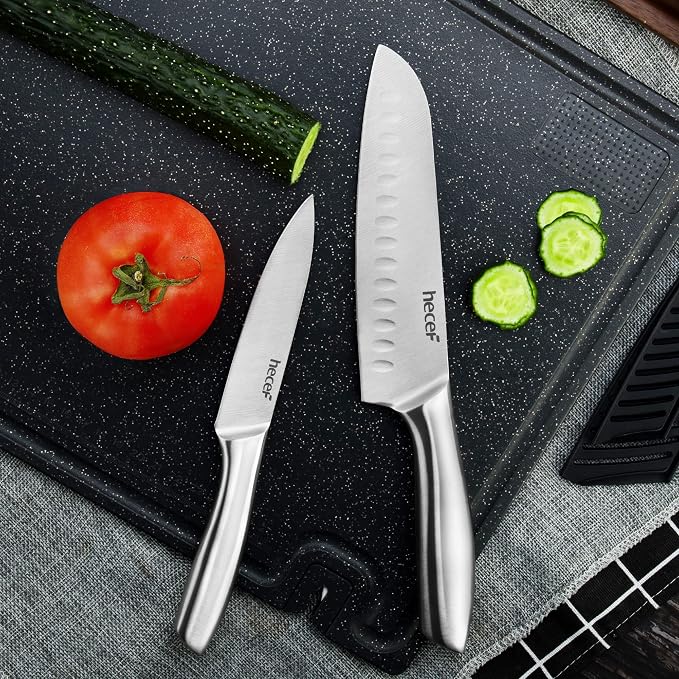 hecef Silver Kitchen knife set of 5, Satin Finish Blade - Image 6