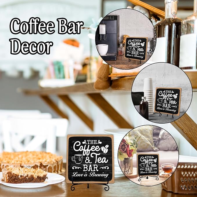 Coffee Bar Sign, Love is Brewing Farmhouse Tabletop Decor, Coffee and Tea Lover - Image 3