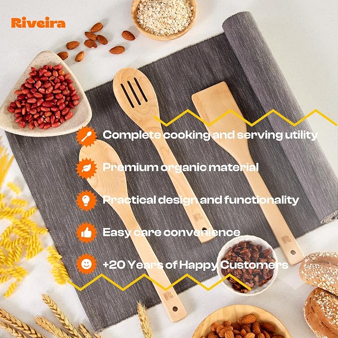 Riveira Maple Wooden Spoons for Cooking Set of 3 – Natural Maple Wooden Cooking - Image 4
