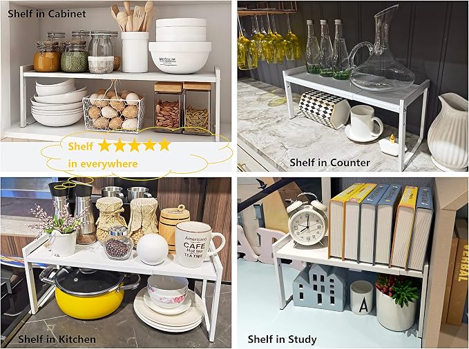 Expandable Cabinet Shelf Organizer 16-26" L Stackable Kitchen Counter Shelf - Image 8
