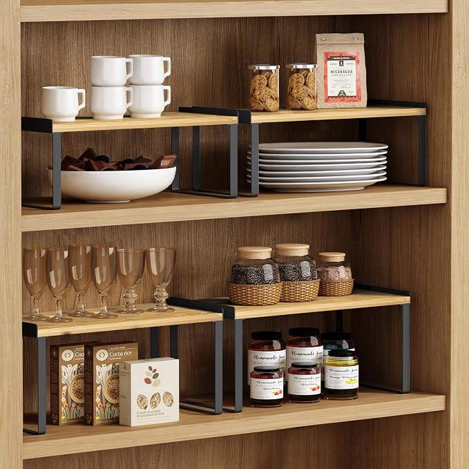 Goozii Kitchen Cabinet Organizer Shelf Set of 4, Stackable Pantry Cupboard - Image 4