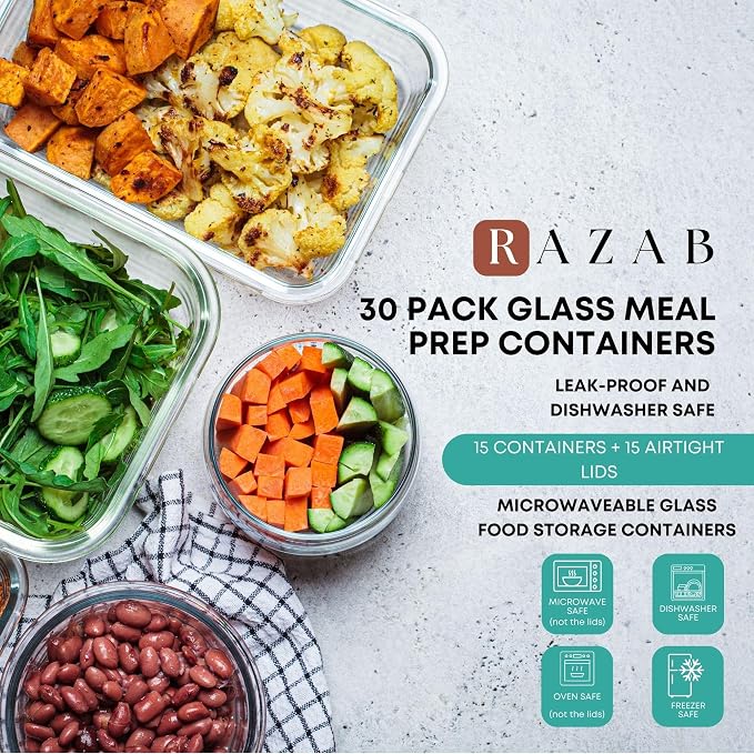 Razab 30 PC Glass Food Storage Containers - Image 8