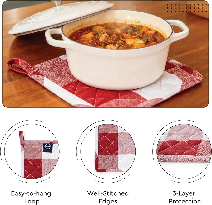 Encasa XO Heat Resistant 100% Cotton Oven Glove & Potholder Set - Image 4