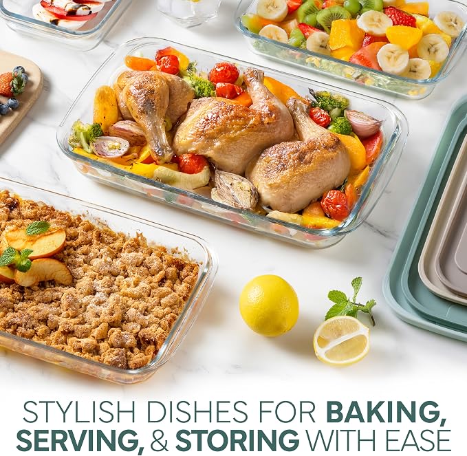 COOK WITH COLOR 8-Piece Deep Glass Baking Dish Set with Plastic Lids – - Image 2