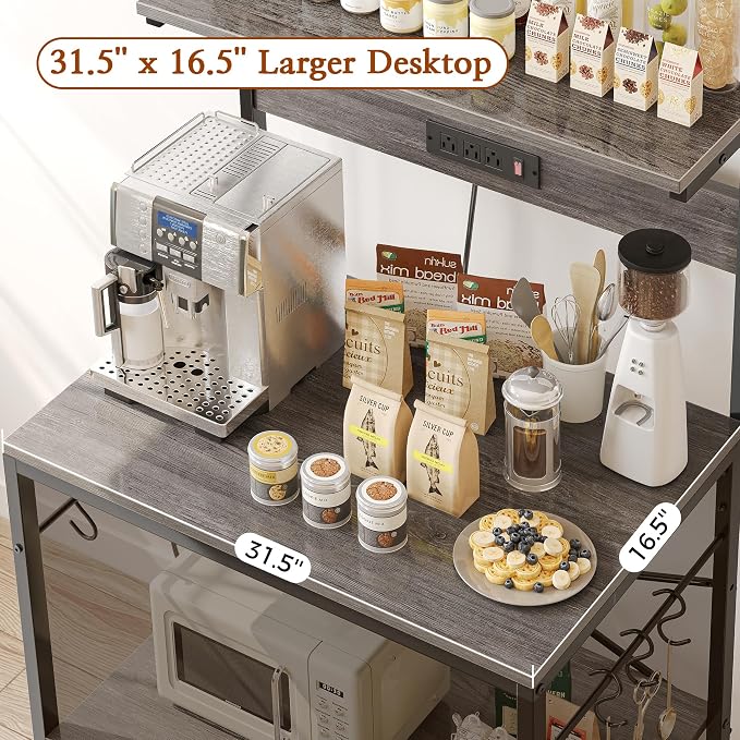 SUPERJARE Bakers Rack with Power Outlets, Microwave Stand, 31.5 X 16.5 Inch - Image 4