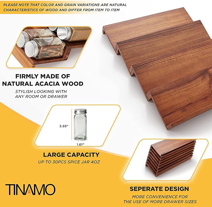 Tinamo Acacia Wooden Spice Rack Organizer - Image 4