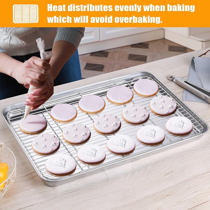 Homikit Baking Sheet with Rack Set, 20x14 Inches Large Stainless Steel Cookie - Image 5