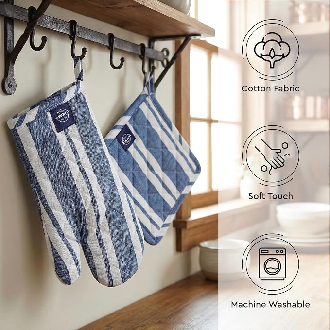 Encasa XO Heat Resistant 100% Cotton Oven Glove & Potholder Set - Image 3