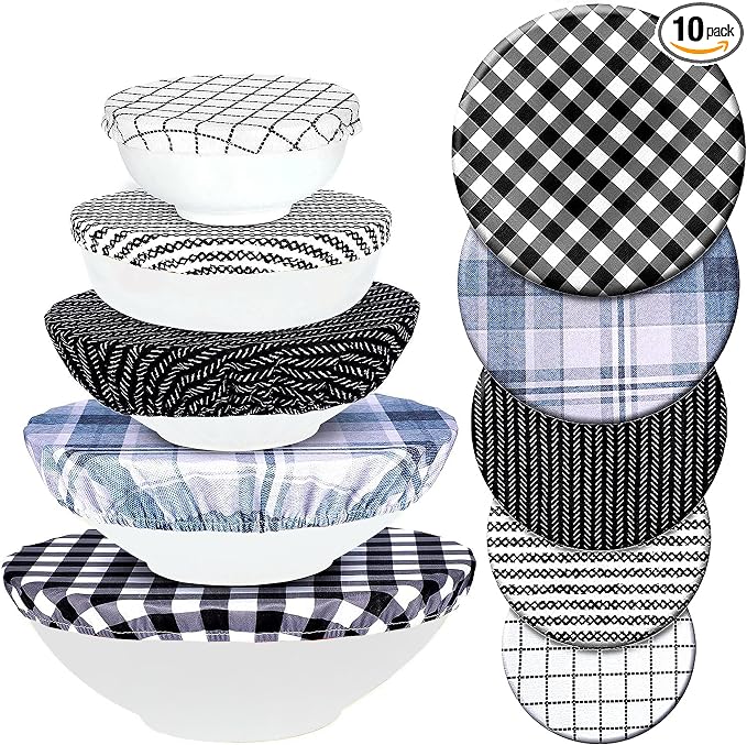 10Pcs Reusable Bowl Covers In 5 Size, Stretch Cloth Fabric Dish Cover Kitchen by CGFOXUO