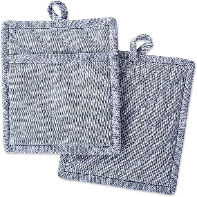 DII 100% Cotton Solid Chambray Kitchen Set, Potholders, 2 Piece by DII