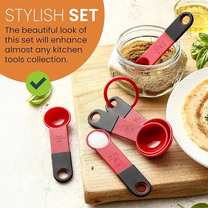 Spring Chef Red Magnetic Measuring Cups and Spoons Set of 9, Stackable Plastic - Image 6