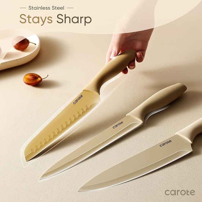 CAROTE Knife Set, 12 Pieces Kitchen Knife Set, 6 Stainless Steel Knives - Image 4