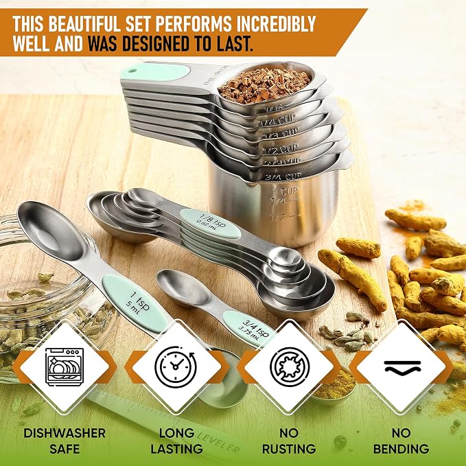 Spring Chef Magnetic Measuring Cups & Spoons Set, Strong N45 Magnets, Heavy - Image 2