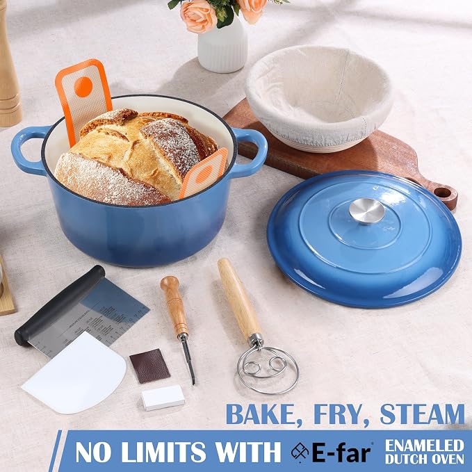 E-far Enameled Dutch Oven Pot for Bread Baking, 6QT Enameled Cast Iron Cookware - Image 7