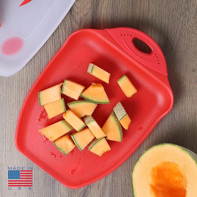 Dexas Chop & Scoop Cutting Board, 9.5 by 13 inches, Solid Red - Image 6