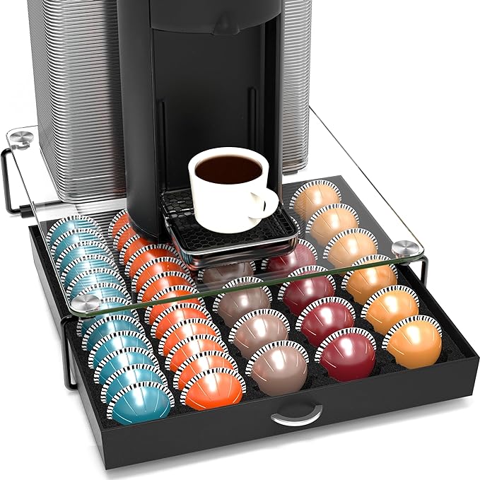 Deco Brothers Crystal Tempered Glass Vertuo Pod Holder Drawer, 30 Large or 60 by DecoBrothers