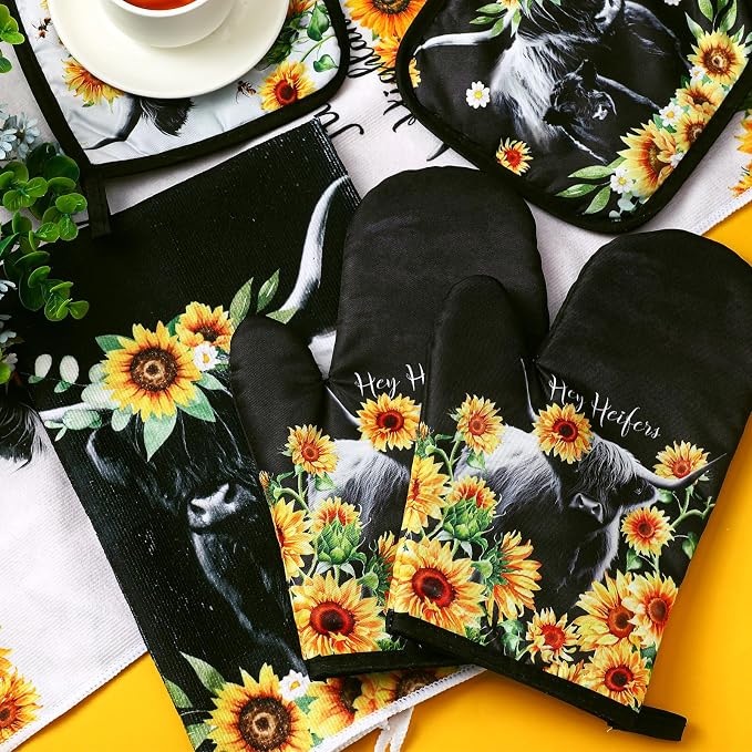 Leinuosen 6 Sunflower Cow Kitchen Towels Kitchen Decor and Accessories Set - Image 7