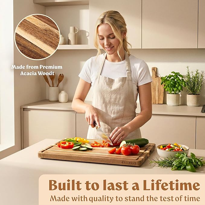 Acacia Wood XL Cutting Board for Kitchen, Large Cutting Board 17.1 × 12.8 - Image 3
