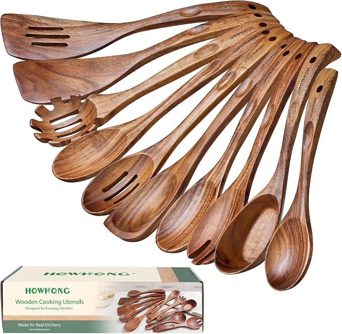 HOWHONG Wooden Cooking Utensils Set, Acacia Wood Wooden Spoons by HOWHONG