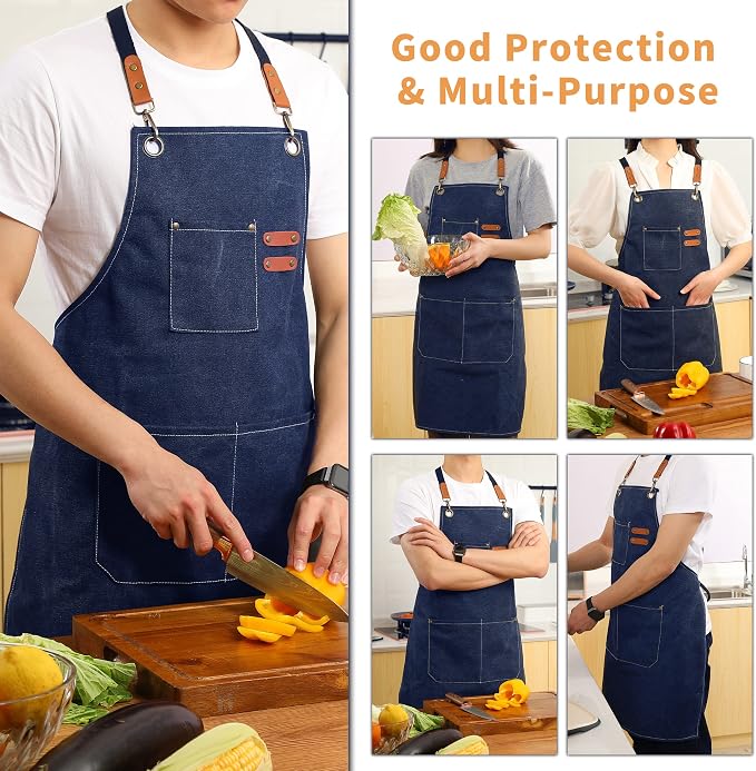 Tosewever Canvas Cross Back Chef Cotton Aprons - Image 4