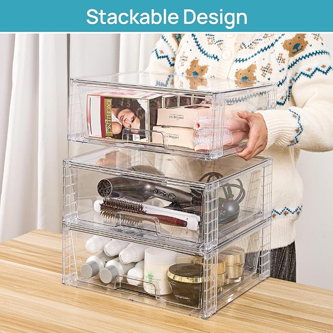 Vtopmart 6 Pack Large Stackable Storage Drawers, Easily Assemble Clear Acrylic - Image 2