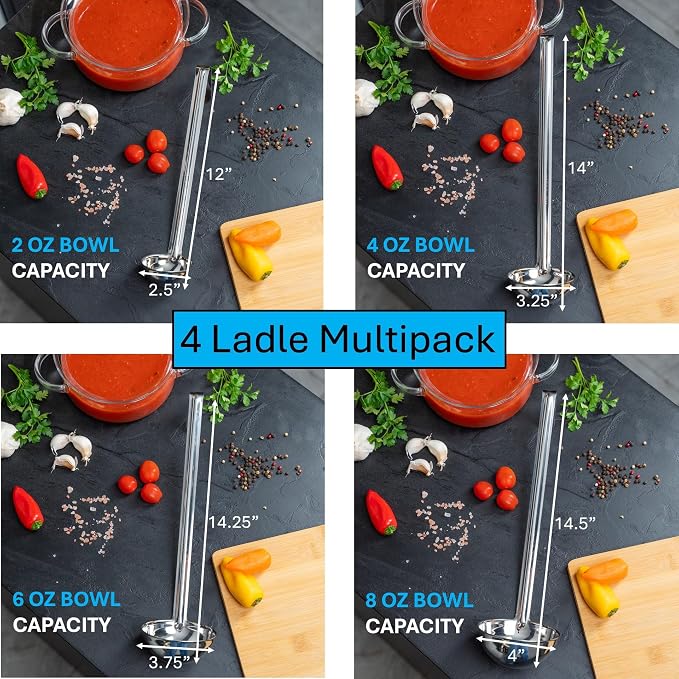 Whysko Soup Ladles Stainless Steel Multipack, 6 & 8 oz Metal Ladle Spoons - Image 2