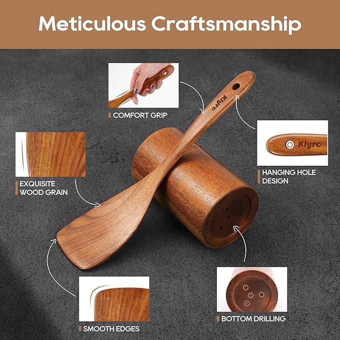 KLYRO Wooden Spoons for Cooking, Nonstick Kitchen Utensils Set - Image 3