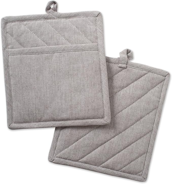 DII 100% Cotton Solid Chambray Kitchen Set, Potholders, 2 Piece by DII